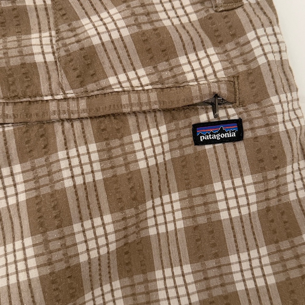 PATAGONIA shorts size 33 brown white plaid organic cotton seersucker - Picture 3 of 6